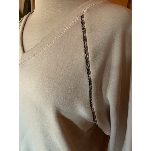 Elie Tahari Sweatshirt Sz Medium Supersoft Cream Metallic Trim Minimalist Luxury - Picture 2 of 10